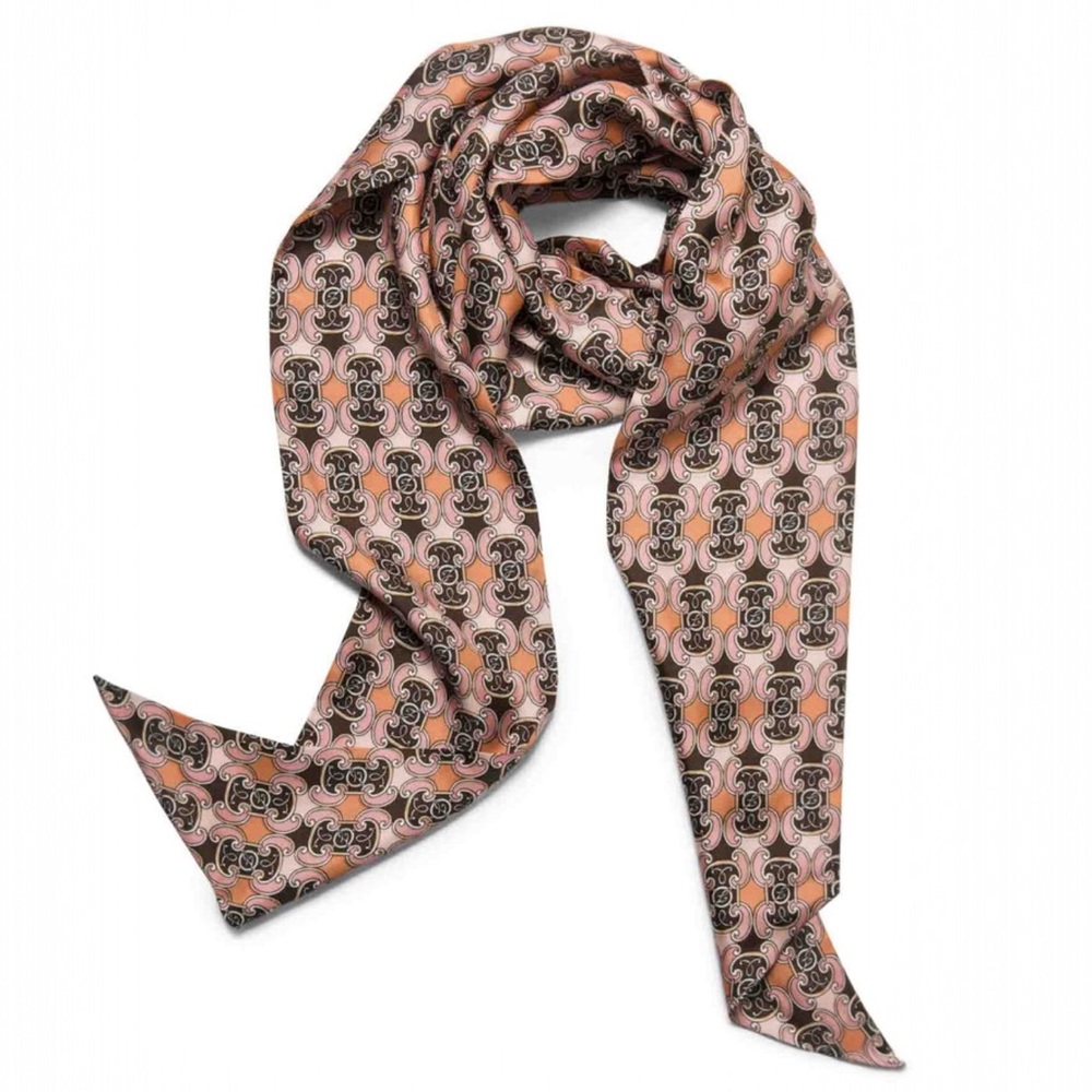 🔥FENDI F Logo Silk Long Twilly Scarf Pink Brown 
120" Long x 5.5" Wide 100% Silk